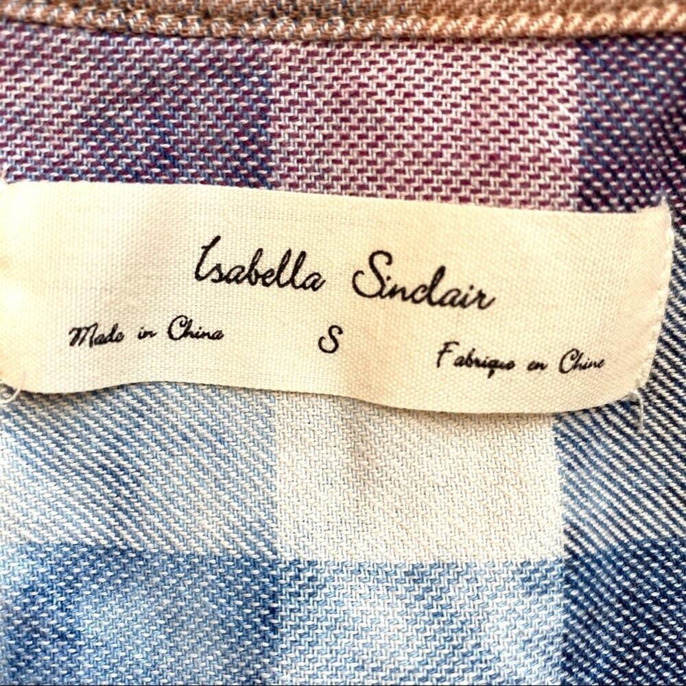 Anthropologie Isabella Sinclair Women’s Bleach Plaid Tunic Top Small Popover - Picture 5 of 6